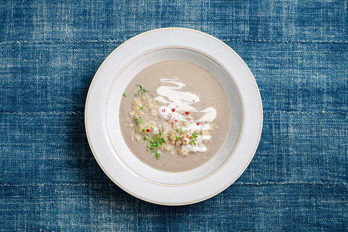 Mushroom soup with cumin yogurt and quinoa01